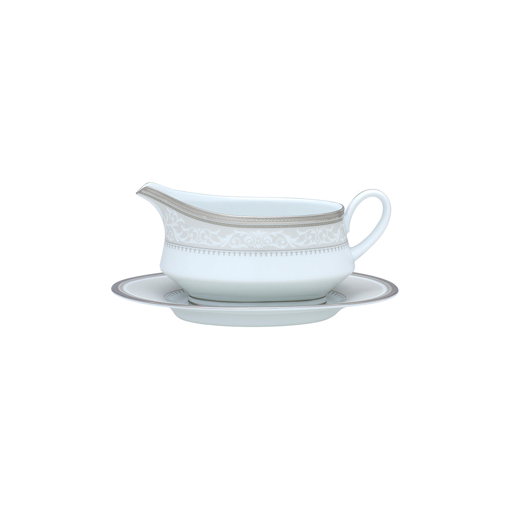 Noritake Glendonald Platinum Gravy Boat with Tray