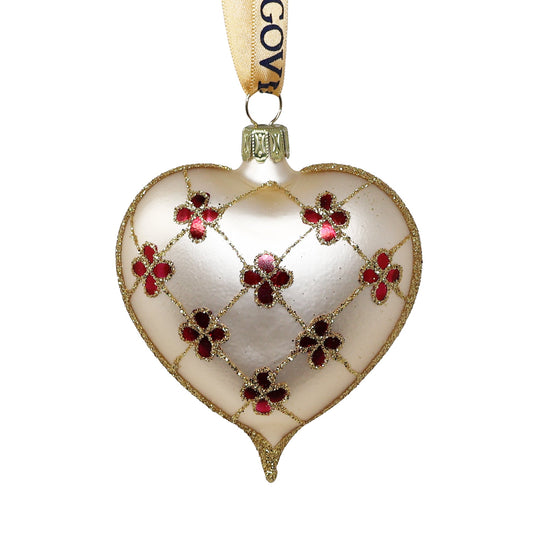 Hand Blown Glass Cream Heart Ornament Set of 6-Goviers