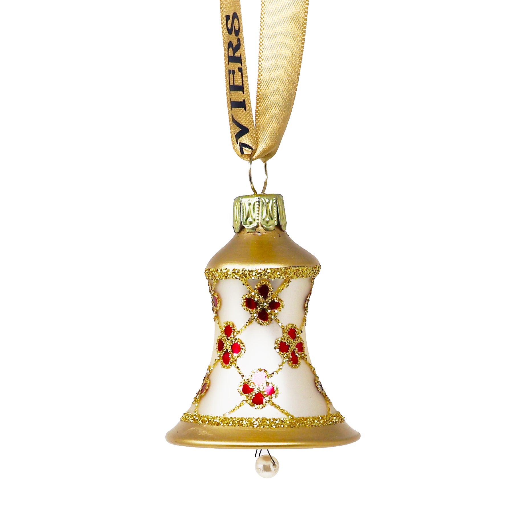 Hand Blown Glass Cream and Red Bell Set of 6-Goviers