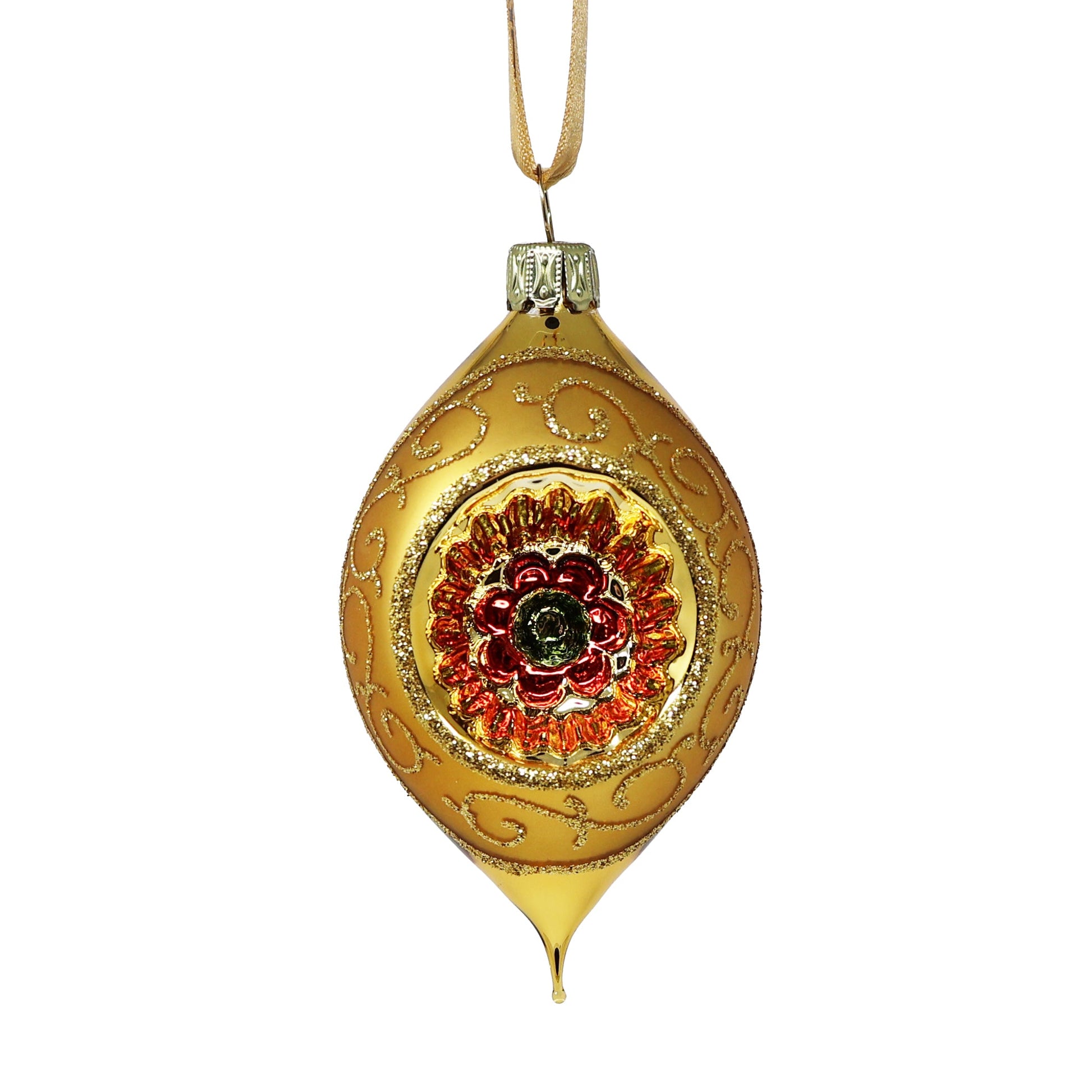 Hand Blown Glass Gold Teardrop Bauble Set of 6-Goviers