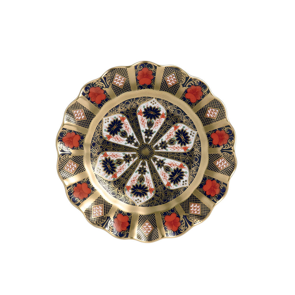 Royal Crown Derby Old Imari Solid Gold Band Fluted Dessert Plate 22cm