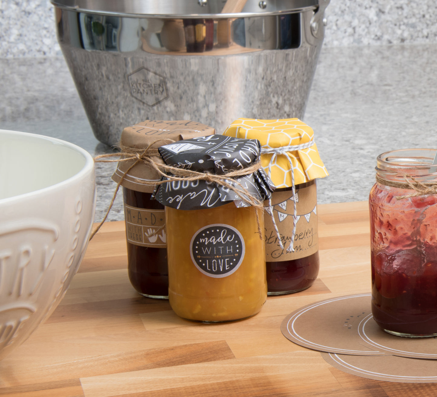 The Kitchen Pantry Mixed Design Jam Jar Covers Set of 24