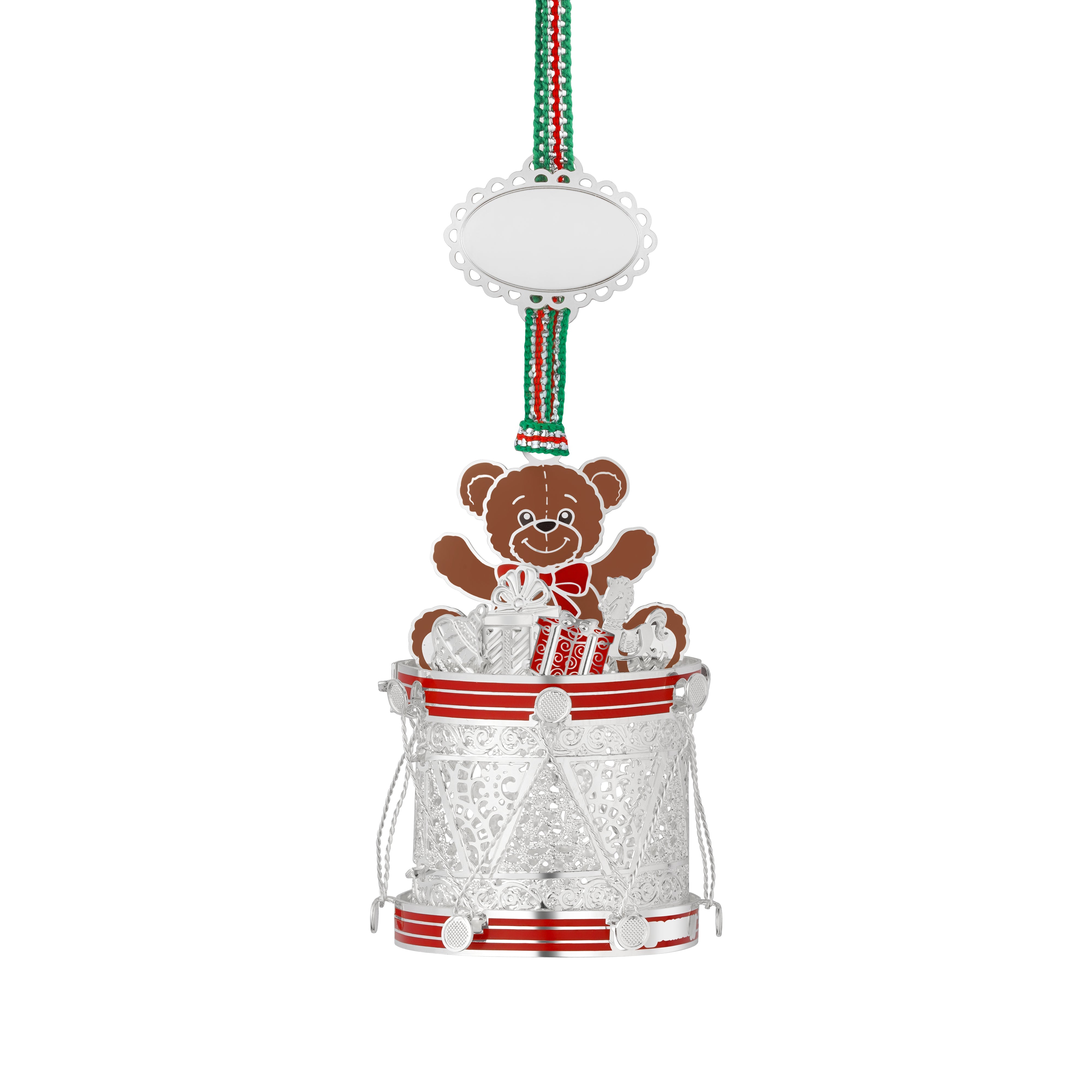 Newbridge Silverware Drum with Teddy Bear Christmas Tree Decoration - DELIVERY JULY