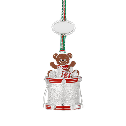 Newbridge Silverware Drum with Teddy Bear Christmas Tree Decoration - DELIVERY JULY