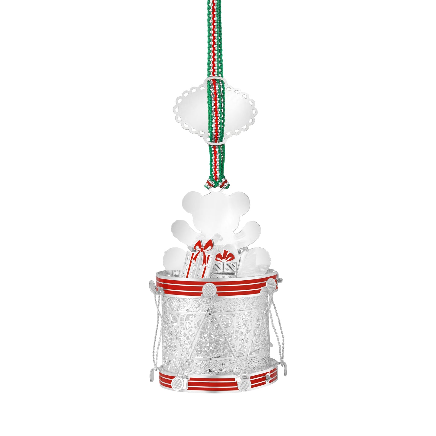 Newbridge Silverware Drum with Teddy Bear Christmas Tree Decoration - DELIVERY JULY