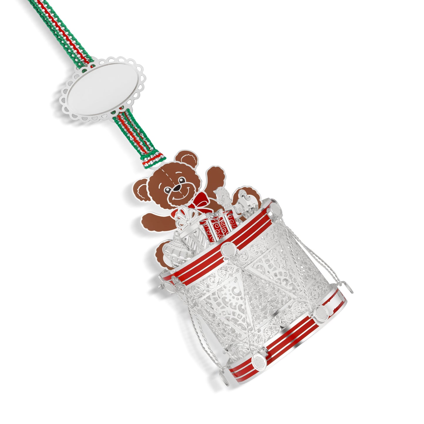 Newbridge Silverware Drum with Teddy Bear Christmas Tree Decoration - DELIVERY JULY