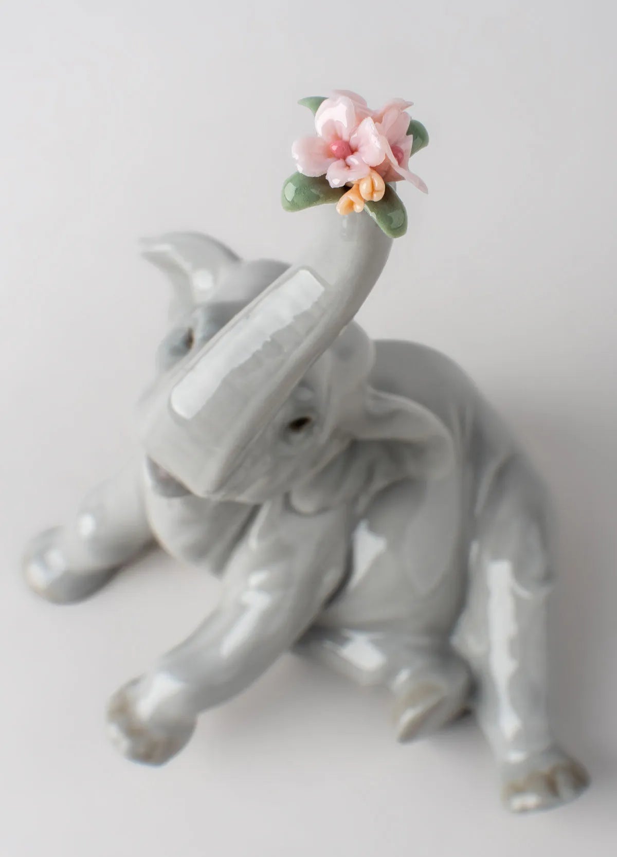 Lladro Baby Elephant with Pink Flower Figurine-Goviers