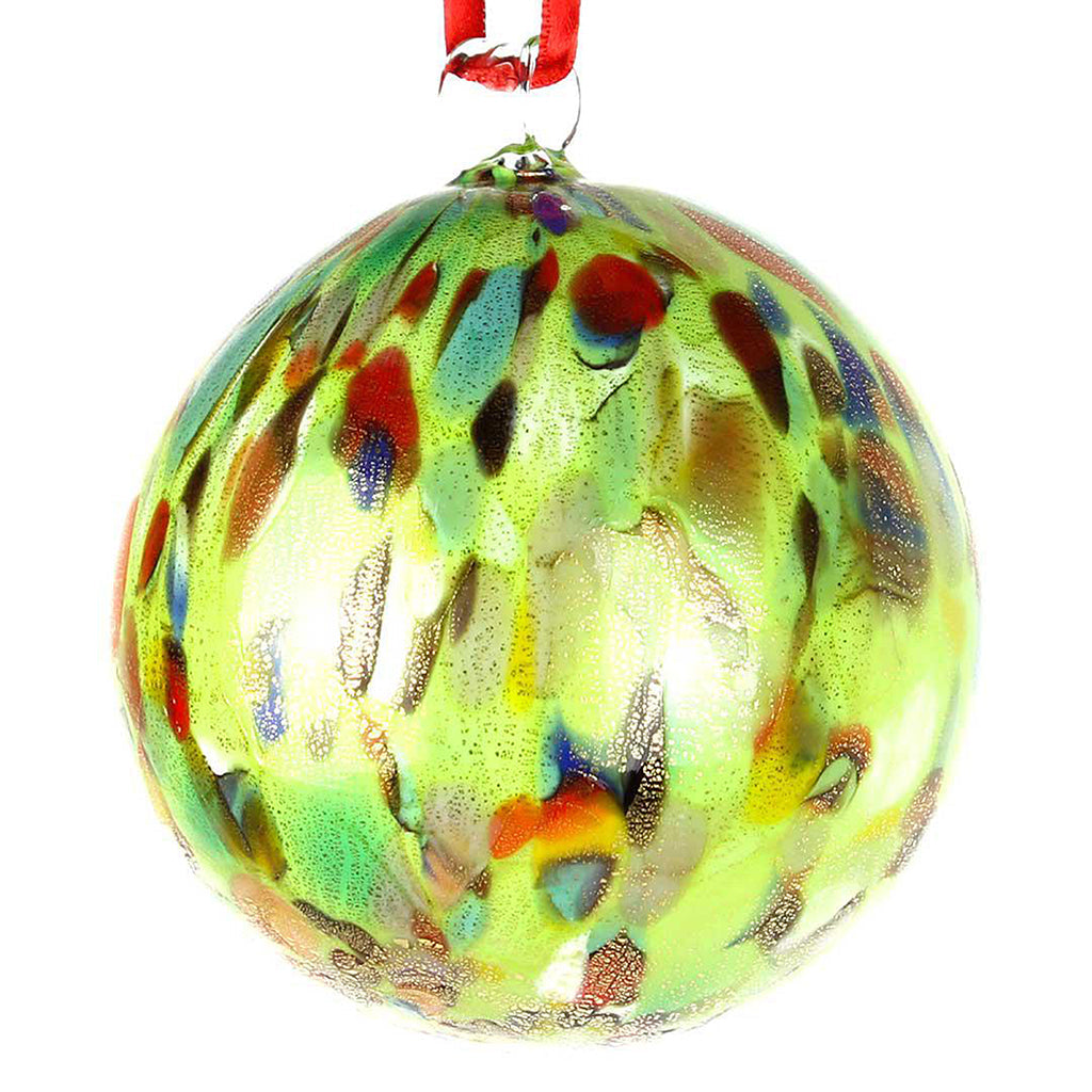 Murano Glass Christmas Ball Green Dot