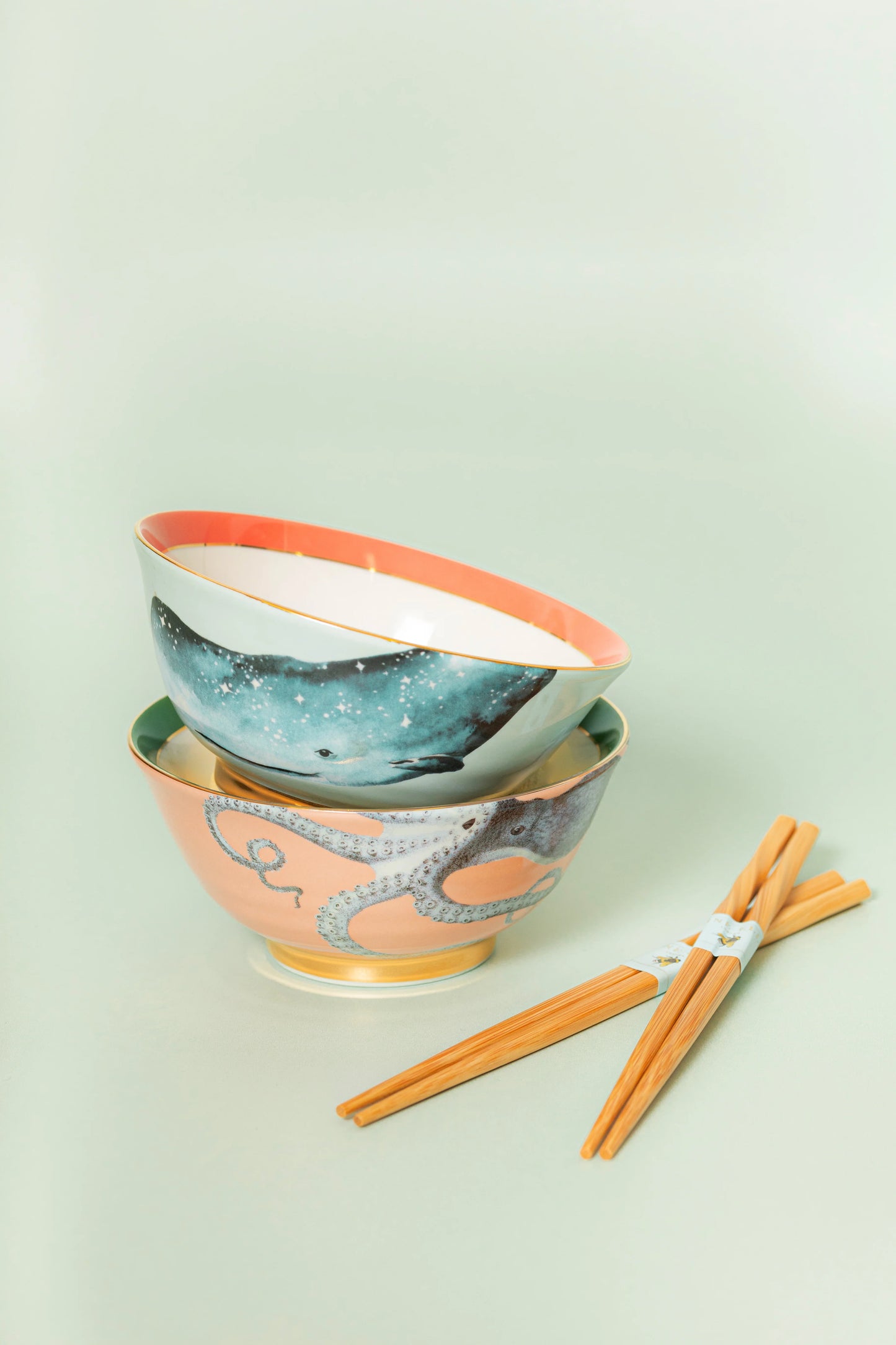 Yvonne Ellen Under The Sea Rice Bowl and Chopsticks Set of 2