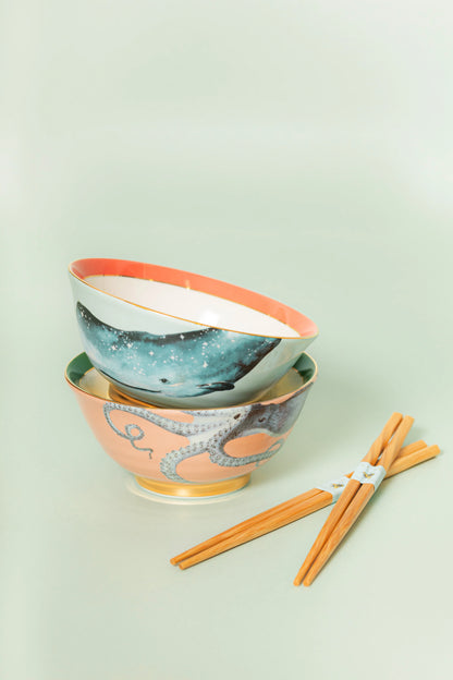 Yvonne Ellen Under The Sea Rice Bowl and Chopsticks Set of 2