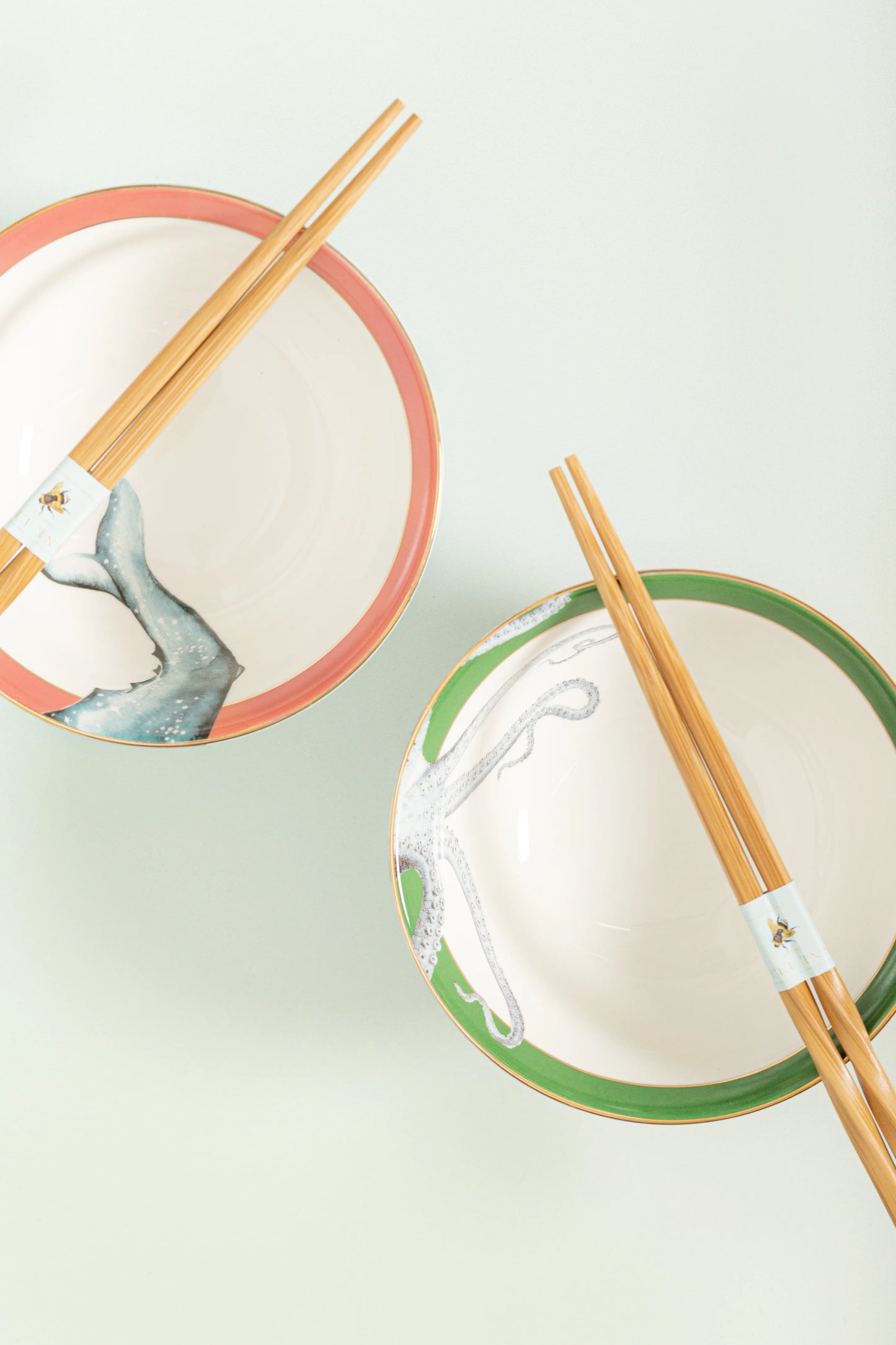 Yvonne Ellen Under The Sea Rice Bowl and Chopsticks Set of 2