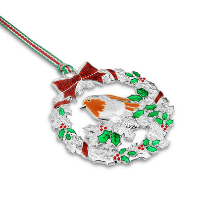 Newbridge Silverware Robin with Holly Christmas Tree Decoration-Goviers