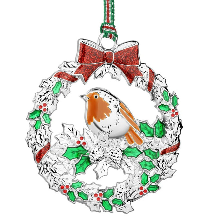 Newbridge Silverware Robin with Holly Christmas Tree Decoration-Goviers