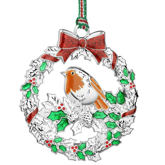 Newbridge Silverware Robin with Holly Christmas Tree Decoration-Goviers