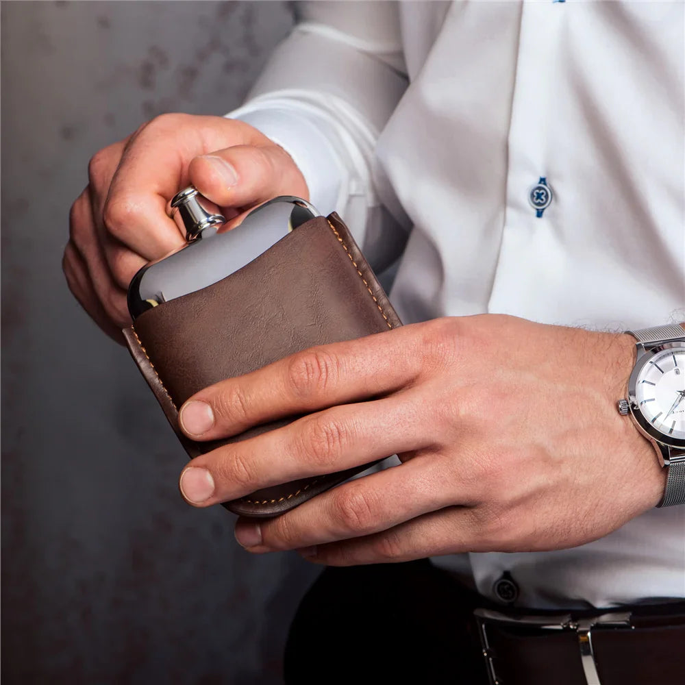 Newbridge Silverware Stainless Steel Hip Flask with Leather Sleeve-Goviers