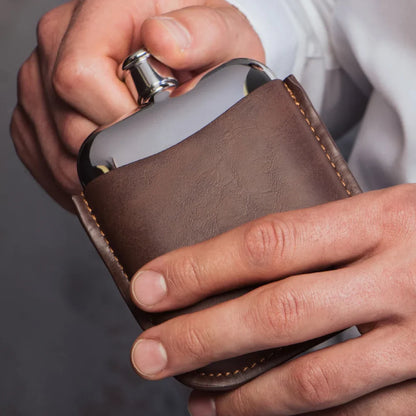 Newbridge Silverware Stainless Steel Hip Flask with Leather Sleeve-Goviers