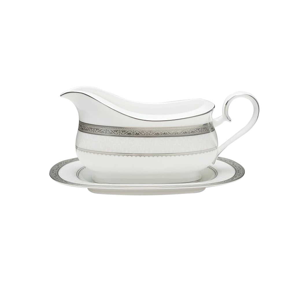 Noritake Odessa Platinum Gravy Boat with Tray