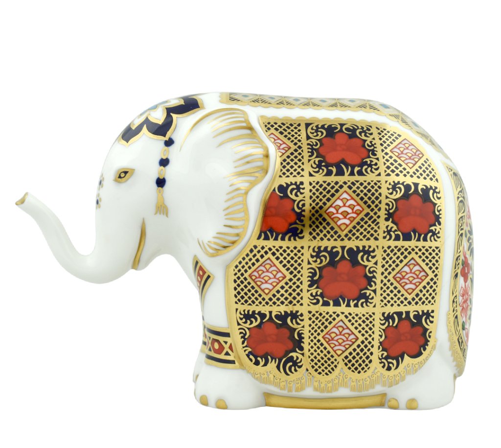 Royal Crown Derby Imari Small Elephant-Paperweights-Goviers