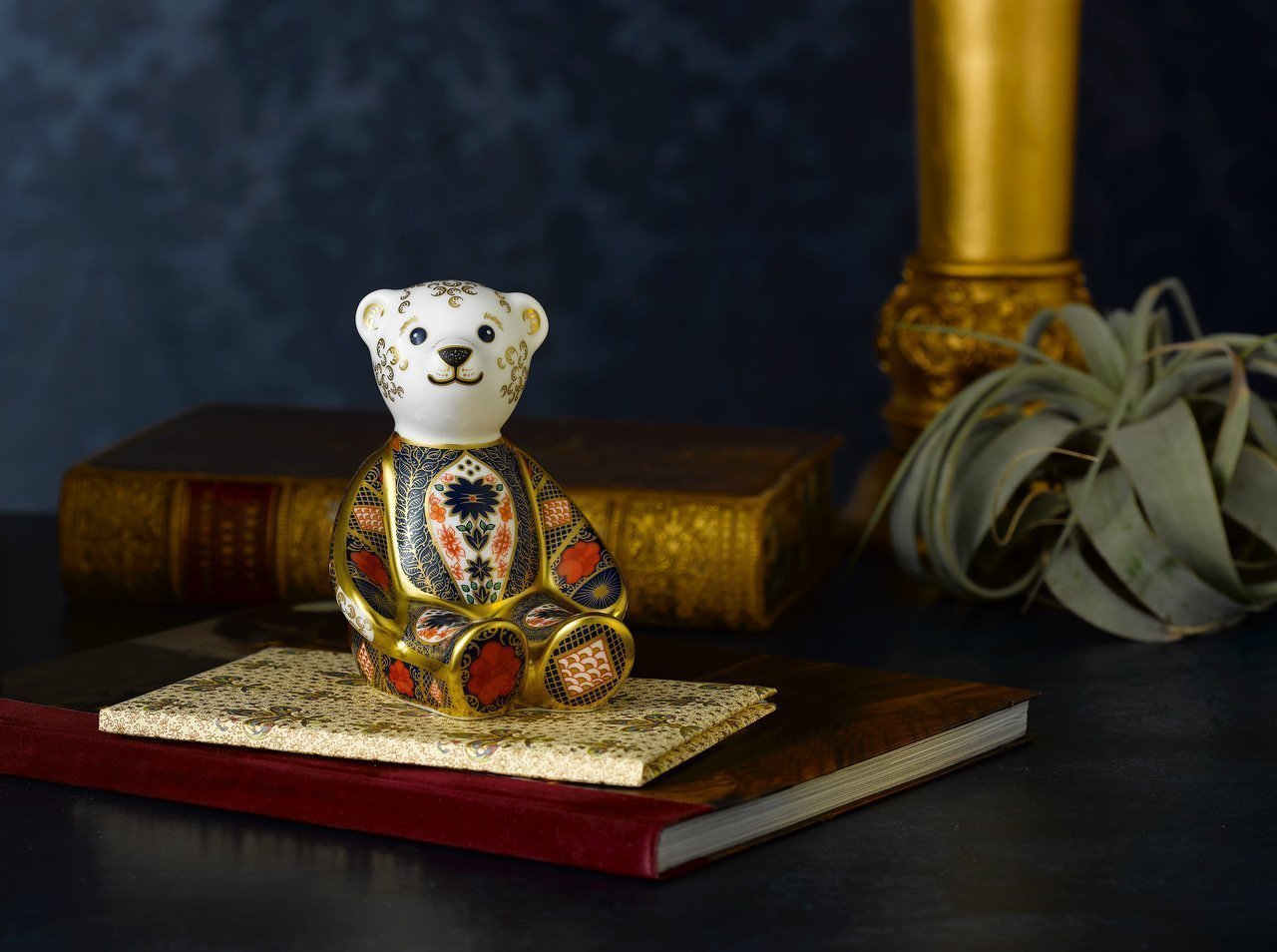 Royal Crown Derby Imari Solid Gold Band Teddy Bear-Paperweights-Goviers