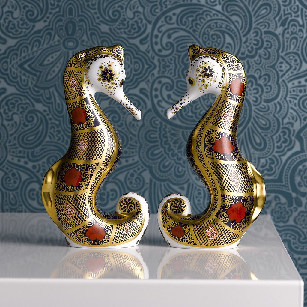Royal Crown Derby Solid Gold Band Seahorse Paperweight-Collectables-Goviers