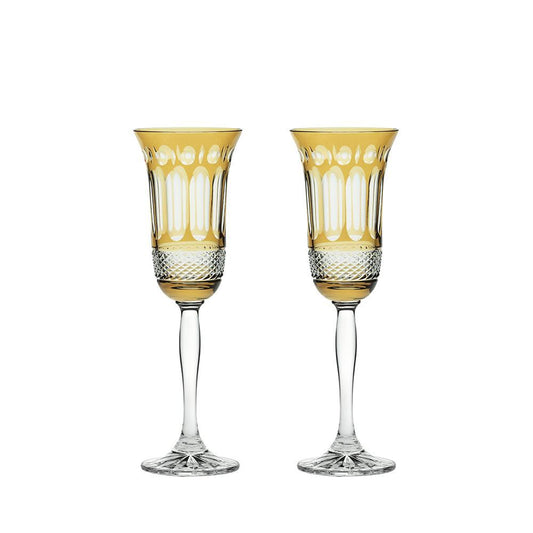 Royal Scot Crystal Belgravia Gold Amber Champagne Flutes Set of 2-Goviers
