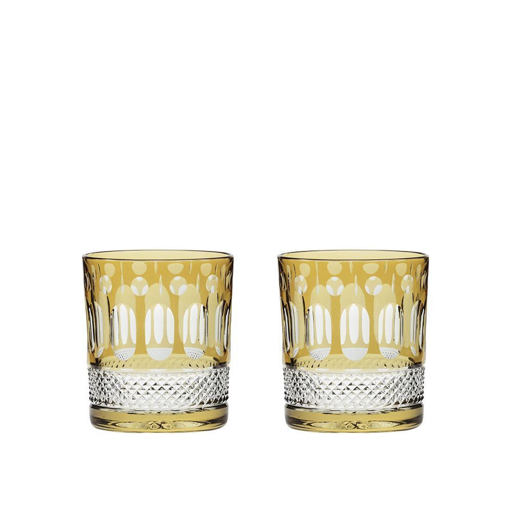 Royal Scot Crystal Belgravia Gold Amber Large Crystal Tumblers Set of 2