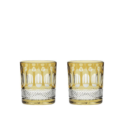 Royal Scot Crystal Belgravia Gold Amber Large Crystal Tumblers Set of 2-Goviers