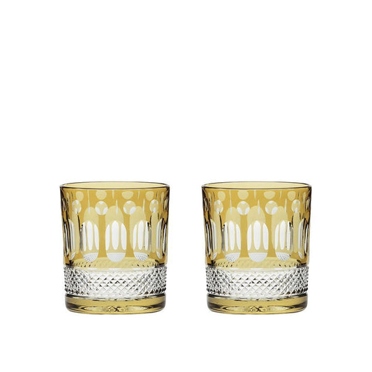 Royal Scot Crystal Belgravia Gold Amber Large Crystal Tumblers Set of 2-Goviers