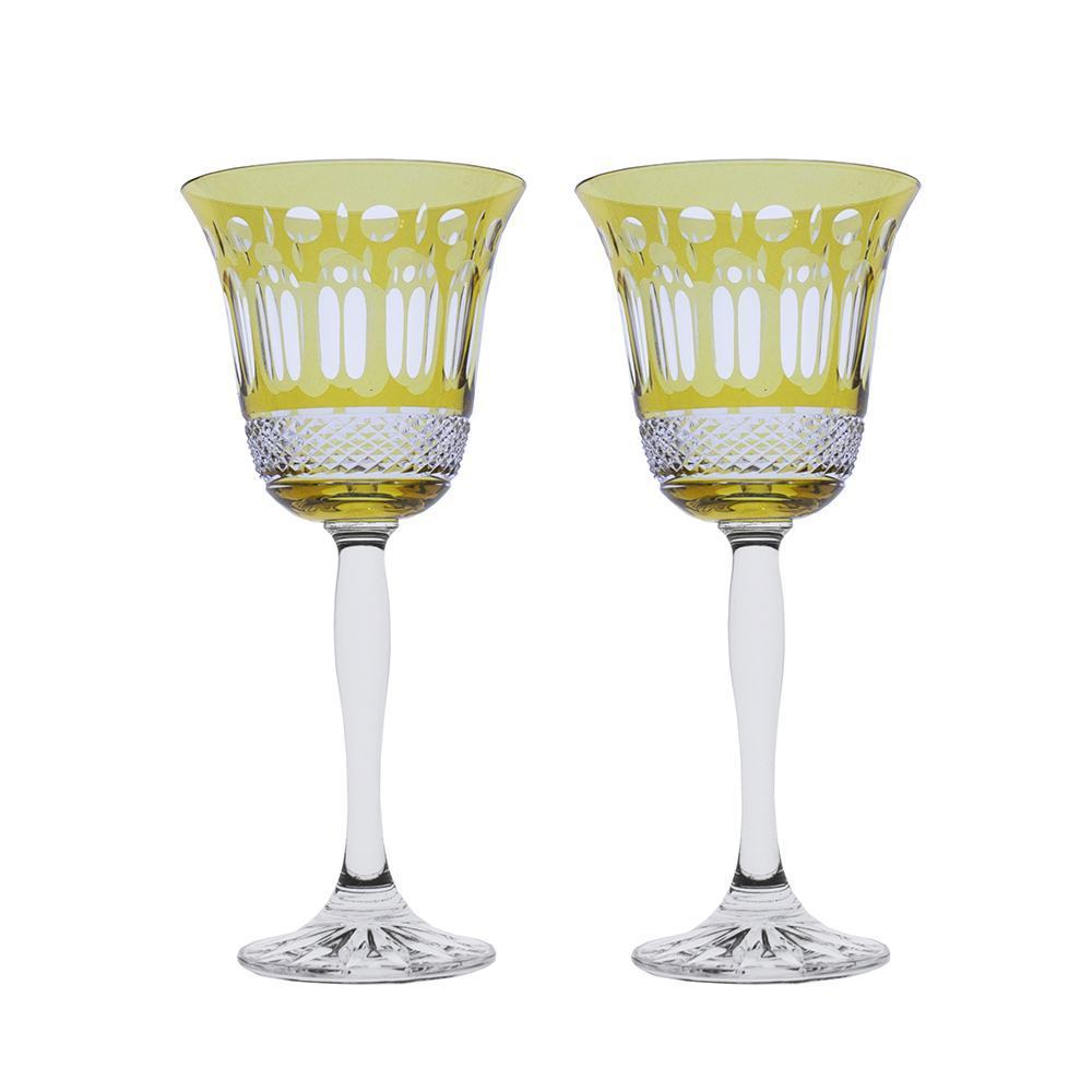Royal Scot Crystal Belgravia Gold Amber Large Crystal Wine Glasses Set of 2