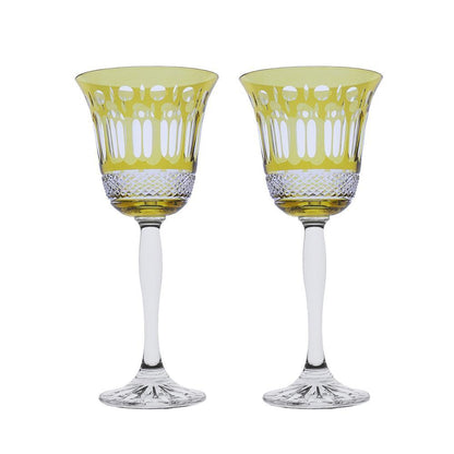 Royal Scot Crystal Belgravia Gold Amber Large Crystal Wine Glasses Set of 2-Goviers