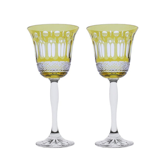 Royal Scot Crystal Belgravia Gold Amber Large Crystal Wine Glasses Set of 2-Goviers