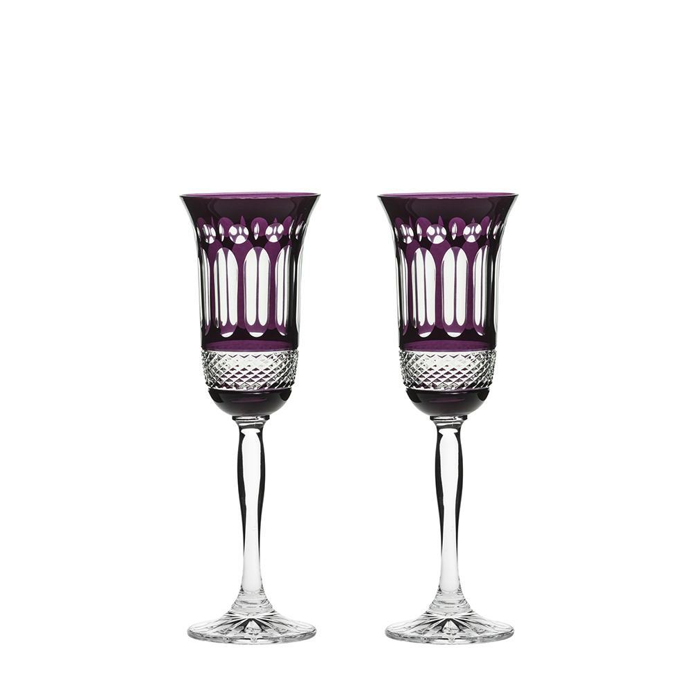 Royal Scot Crystal Belgravia Mulberry Champagne Flutes Set of 2