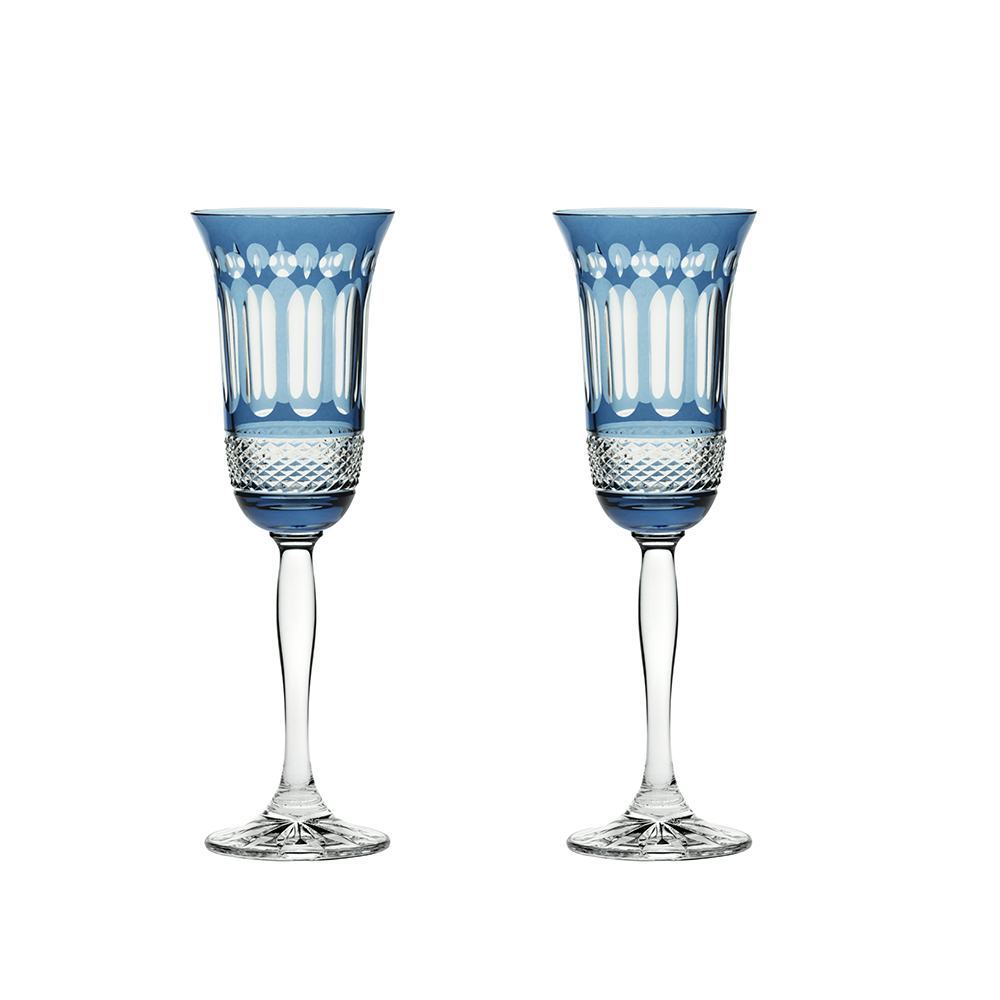 Royal Scot Crystal Belgravia Sky Blue Champagne Flutes Set of 2