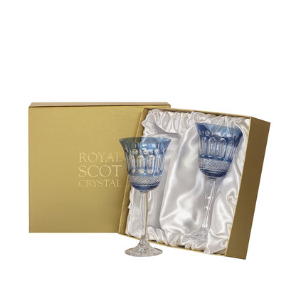 Royal Scot Crystal Belgravia Sky Blue Large Crystal Wine Glasses Set of 2-Goviers