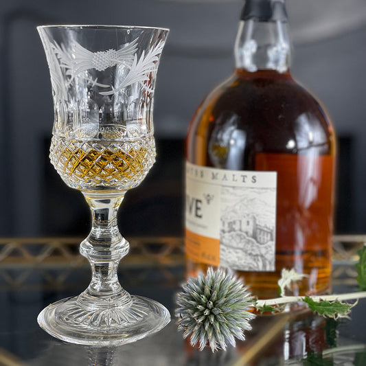 Royal Scot Crystal Flower of Scotland Footed Whisky Glass (Thistle Shape)