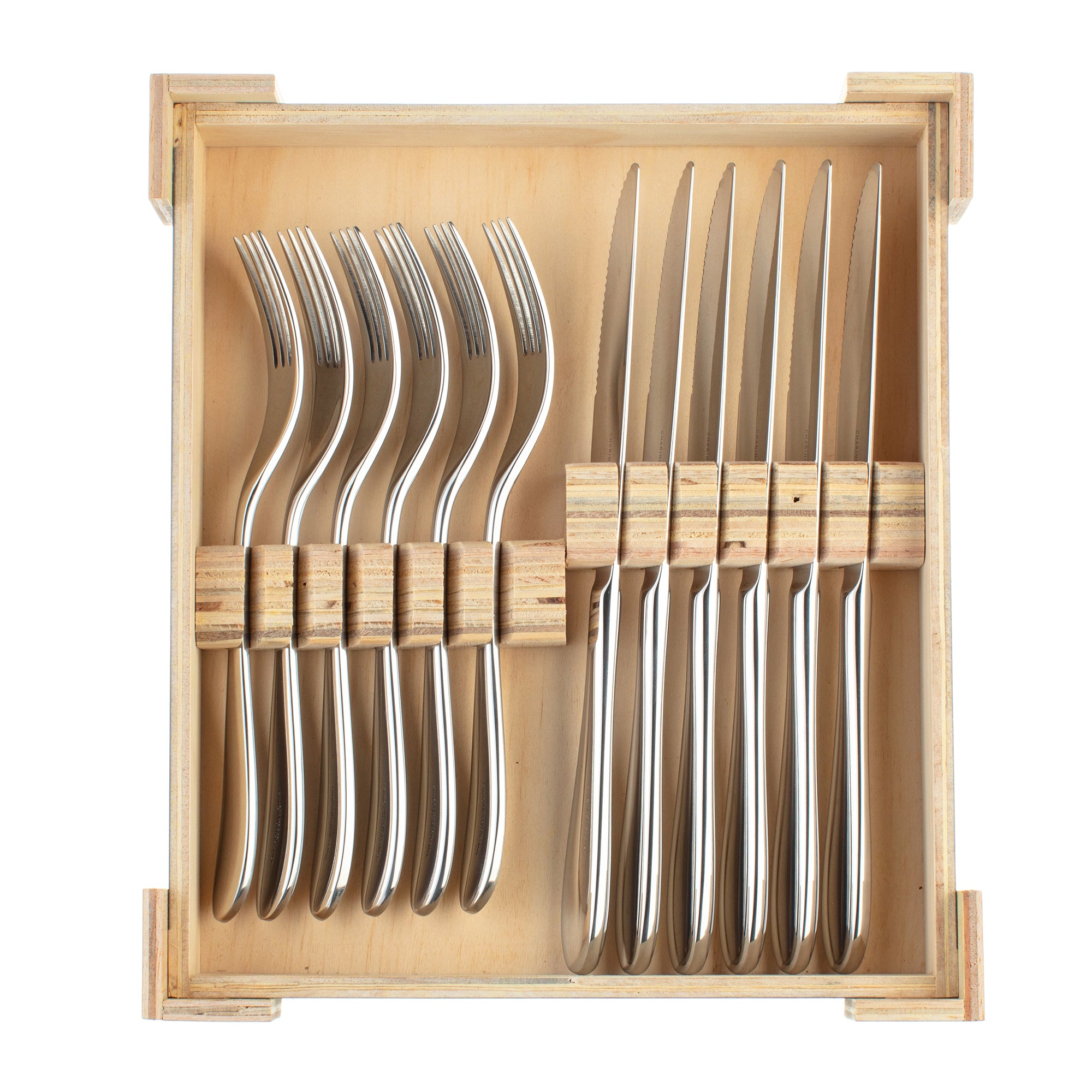 Charingworth Santol Mirror Wooden Box Steak Set 12 Piece