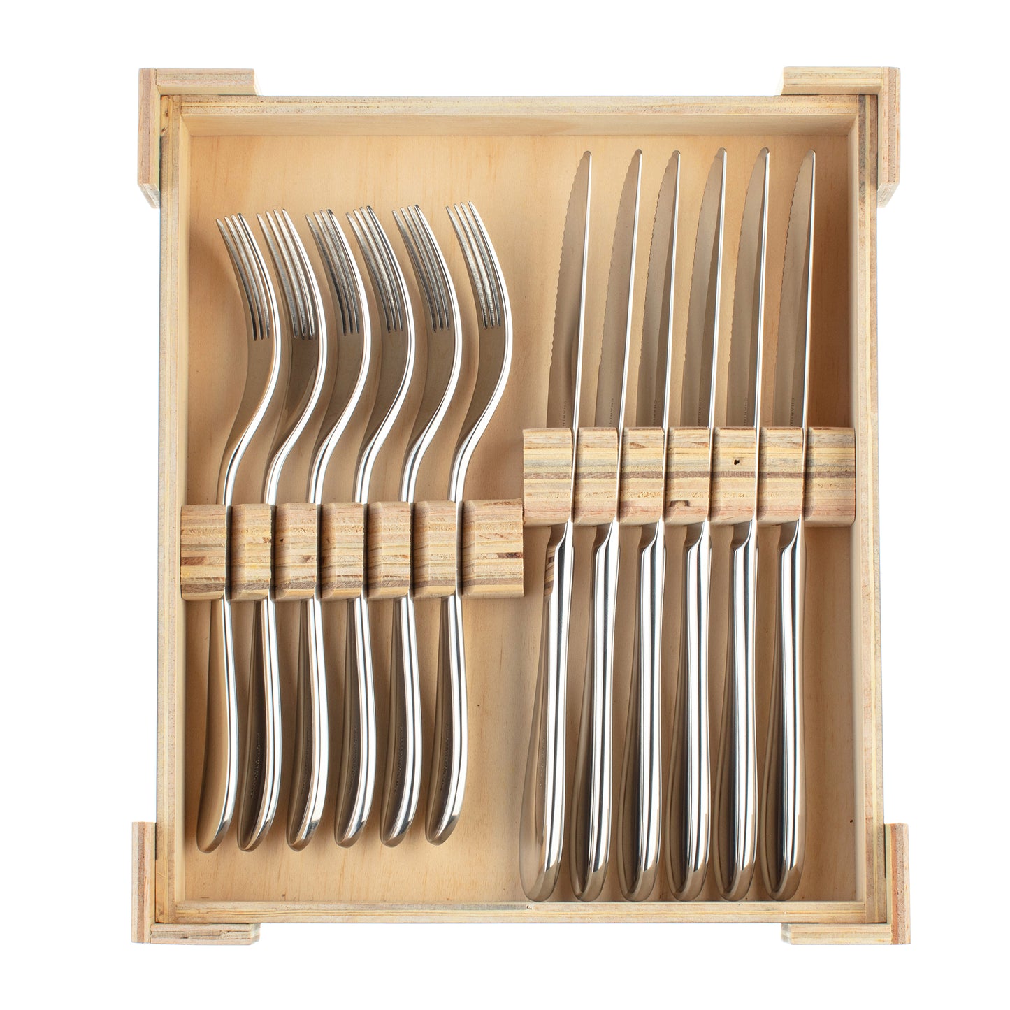 Charingworth Santol Mirror Wooden Box Steak Set 12 Piece