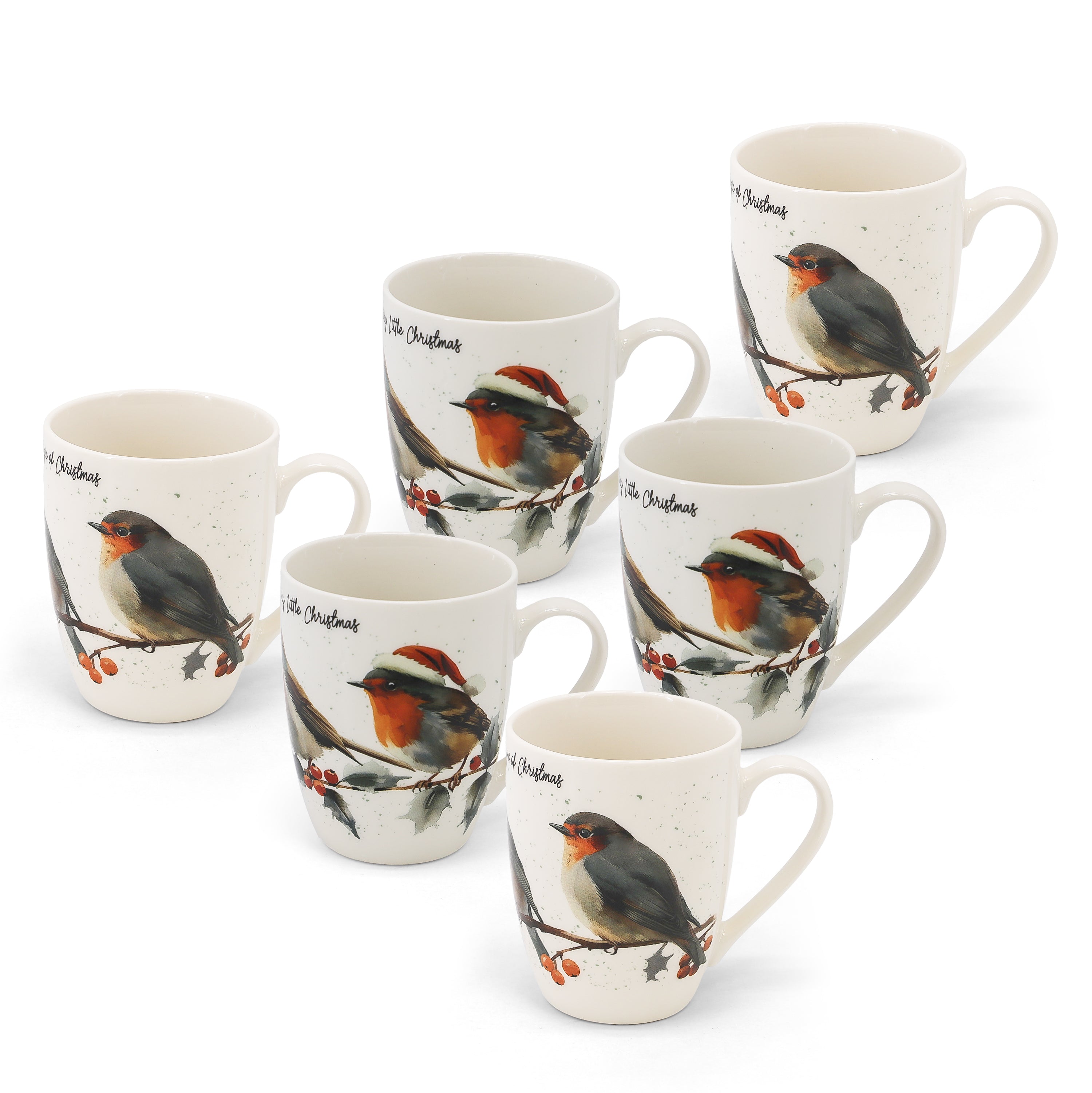 Tipperary Christmas Robins Hatbox Mugs Set of 6