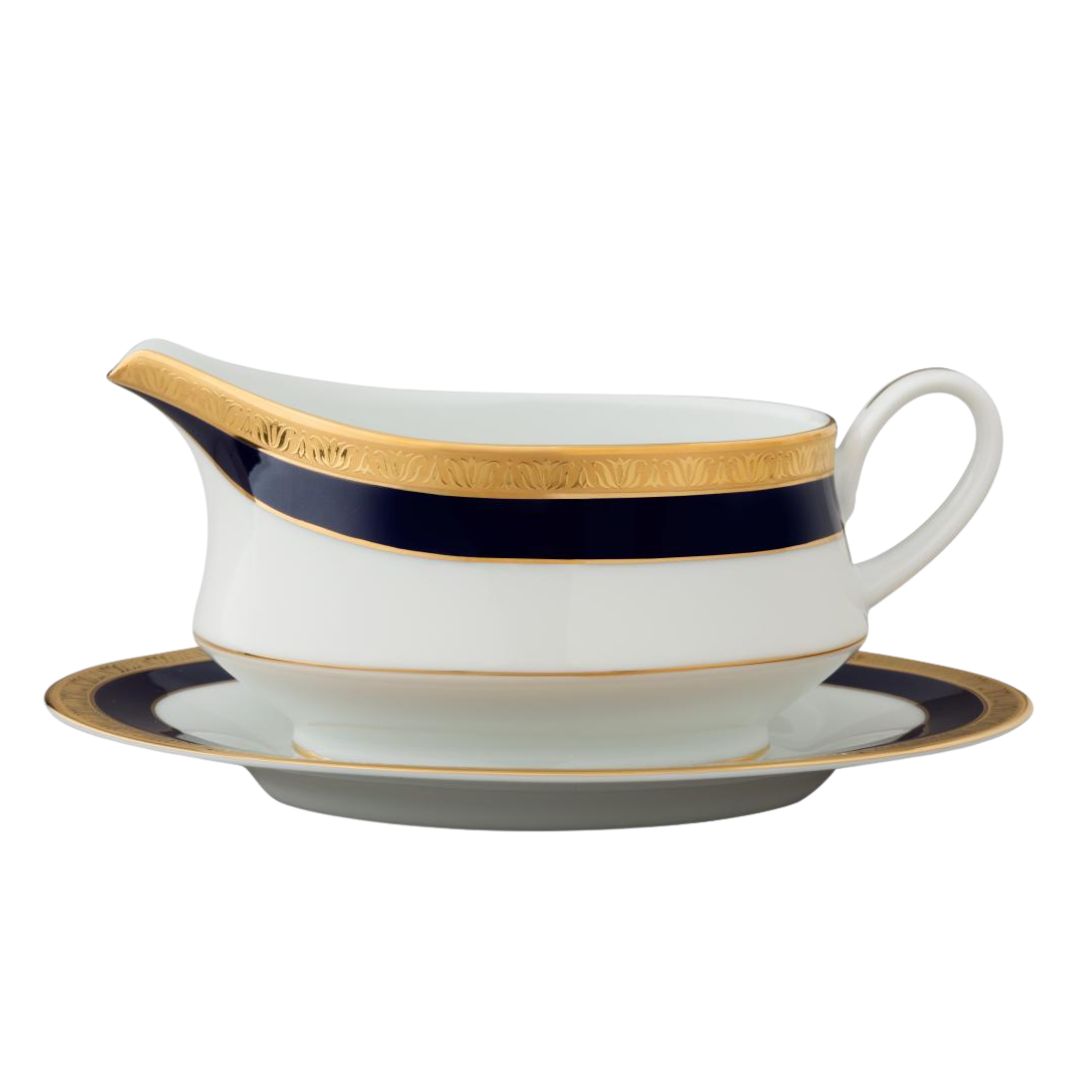 Noritake Legacy Cobalt Gold Gravy Boat with Tray
