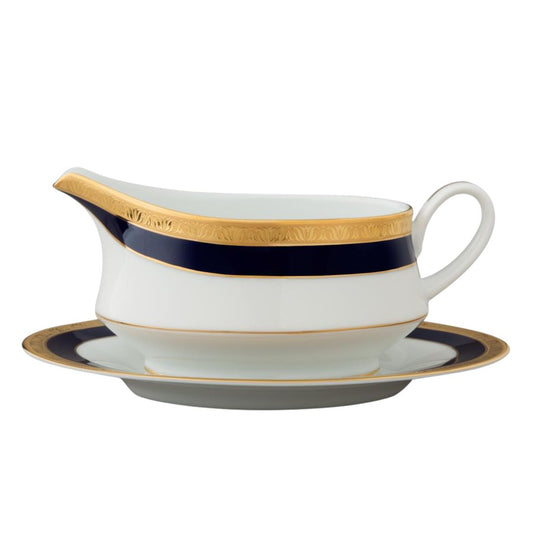 Noritake Legacy Cobalt Gold Gravy Boat with Tray