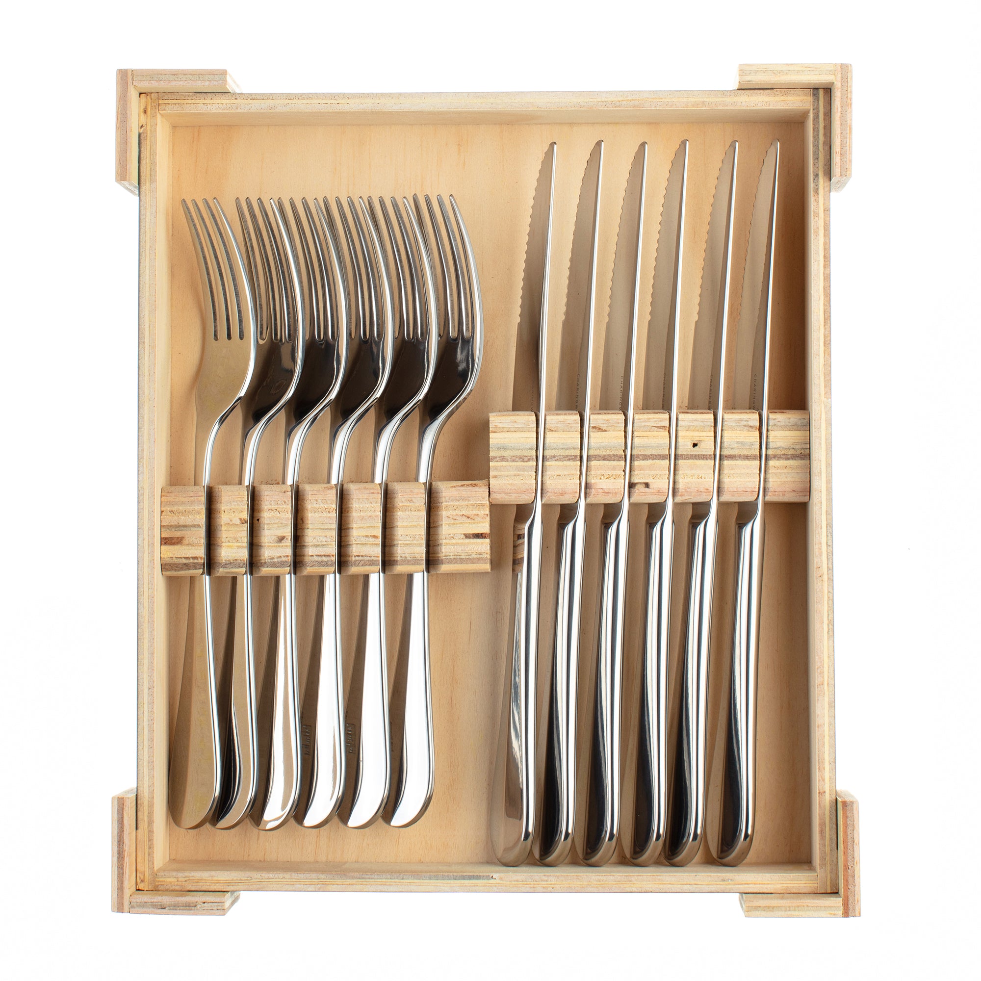 Charingworth Baguette Mirror Wooden Box Steak Set 12 Piece
