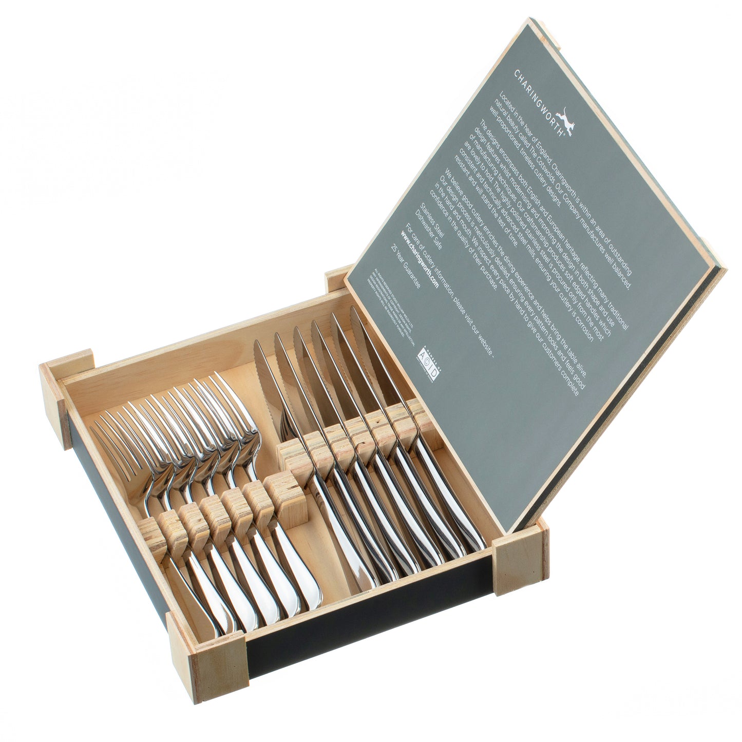 Charingworth Baguette Mirror Wooden Box Steak Set 12 Piece