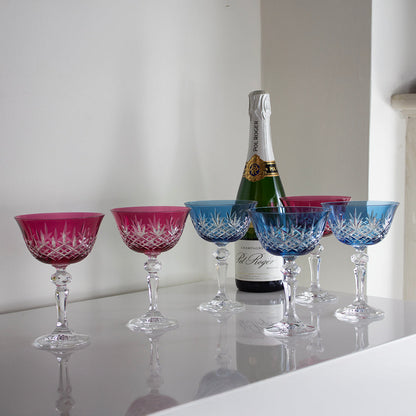 Royal Scot Crystal Edinburgh Sky Blue Champagne Saucer Coupe Glass Set of 2