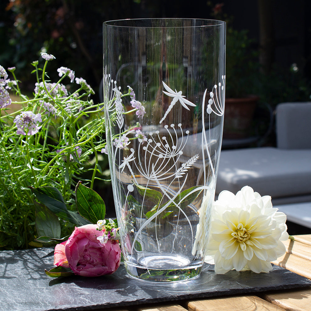 Royal Scot Crystal Dragonfly Tall Vase