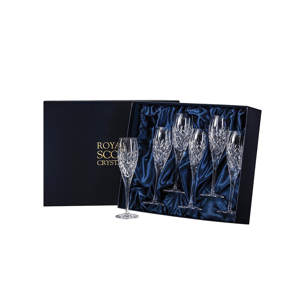 Royal Scot Crystal Edinburgh Champagne Flute Set of 6 - DELIVERY AUGUST