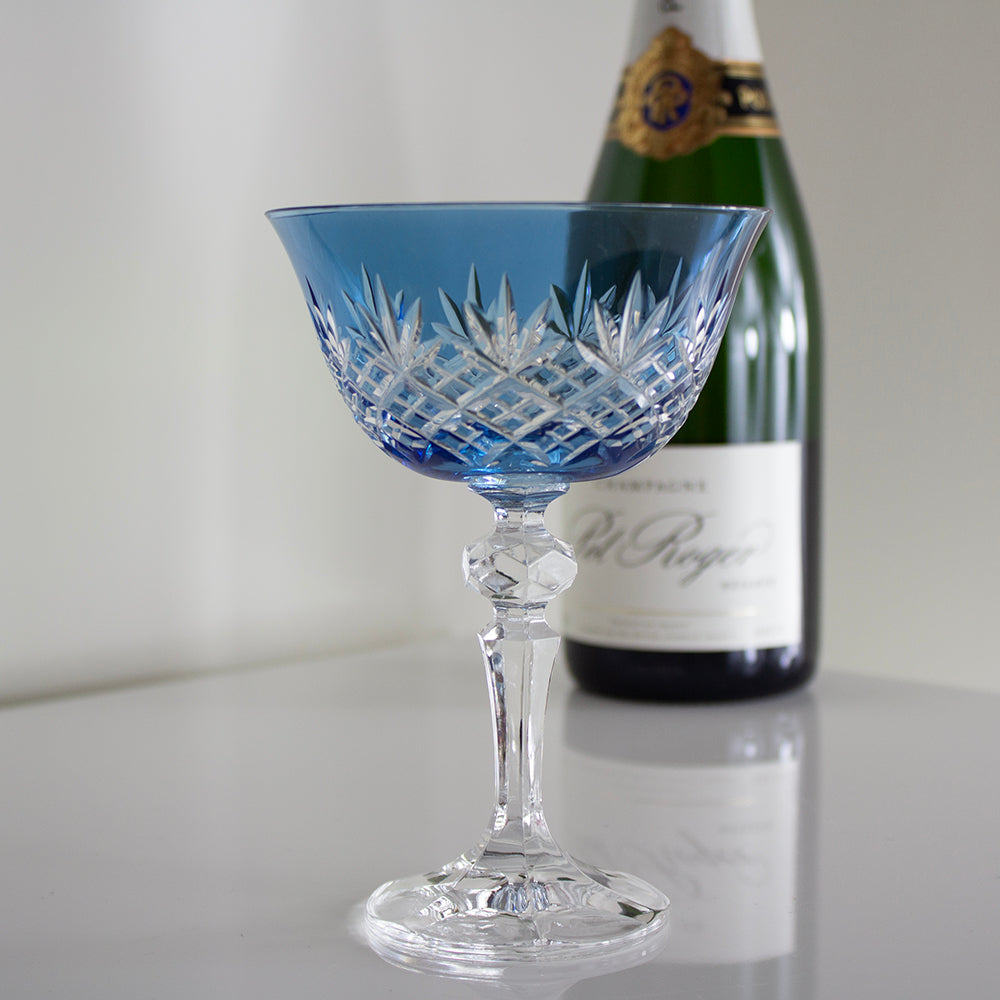 Royal Scot Crystal Edinburgh Sky Blue Champagne Saucer Coupe Glass