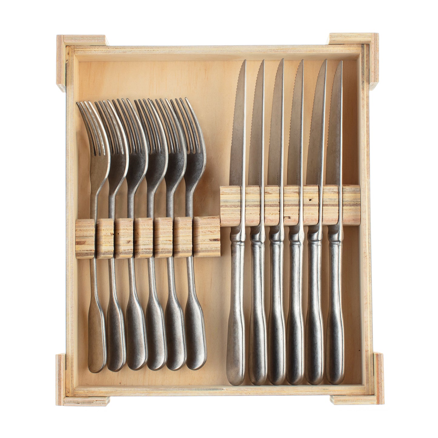 Charingworth Fiddle Vintage Satin Wooden Box Steak Set 12 Piece