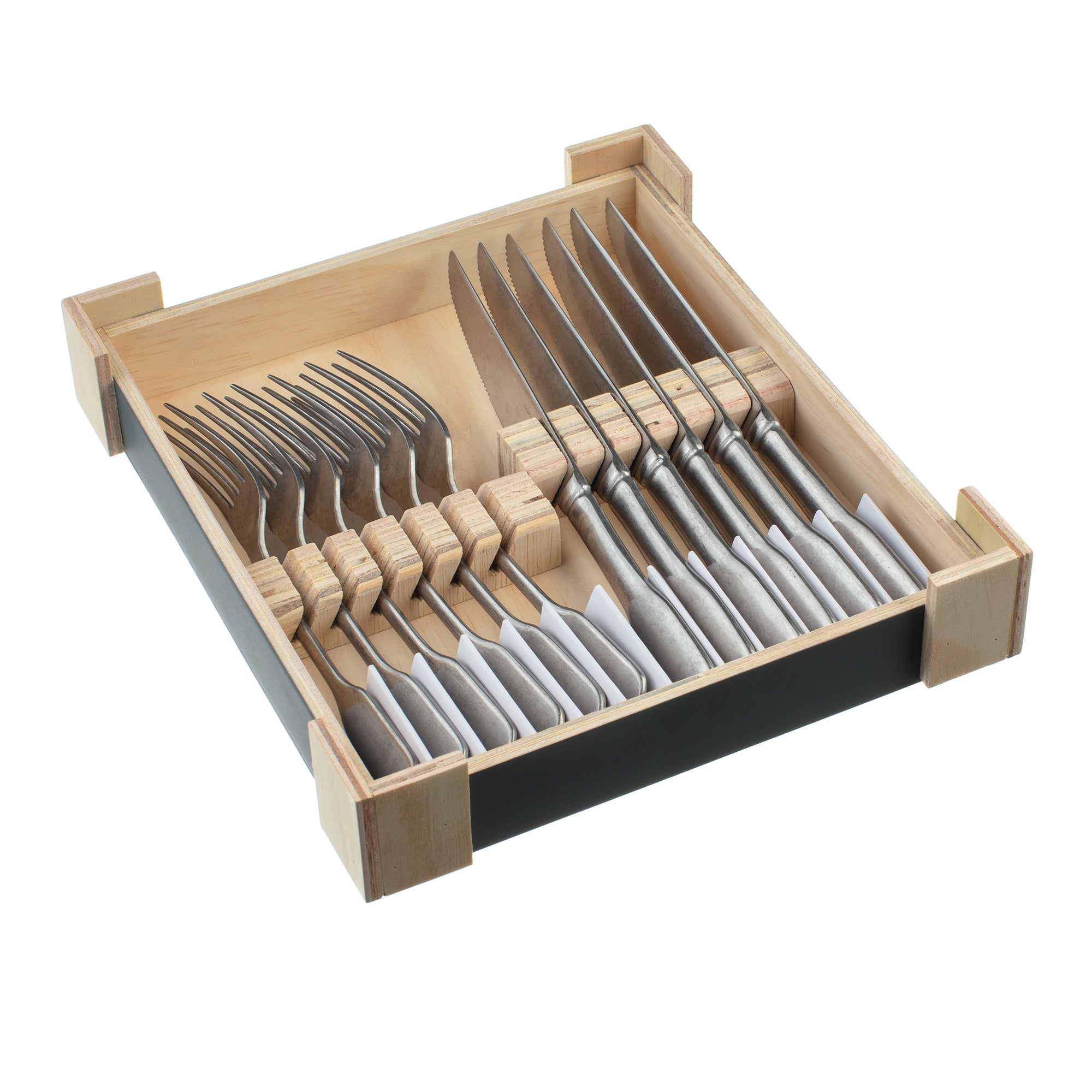 Charingworth Fiddle Vintage Satin Wooden Box Steak Set 12 Piece