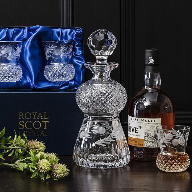 Royal Scot Crystal Flower of Scotland Whisky Tumbler (Thistle Shape) Set of 6