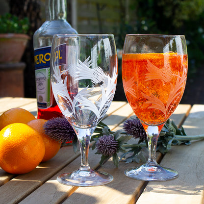 Royal Scot Crystal Flower of Scotland  Aperol Stemmed Glass Gift Boxed Pair